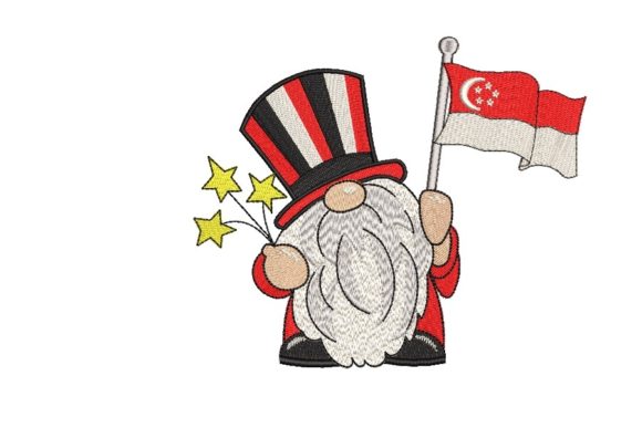 Singapore Gnome Embroidery Design